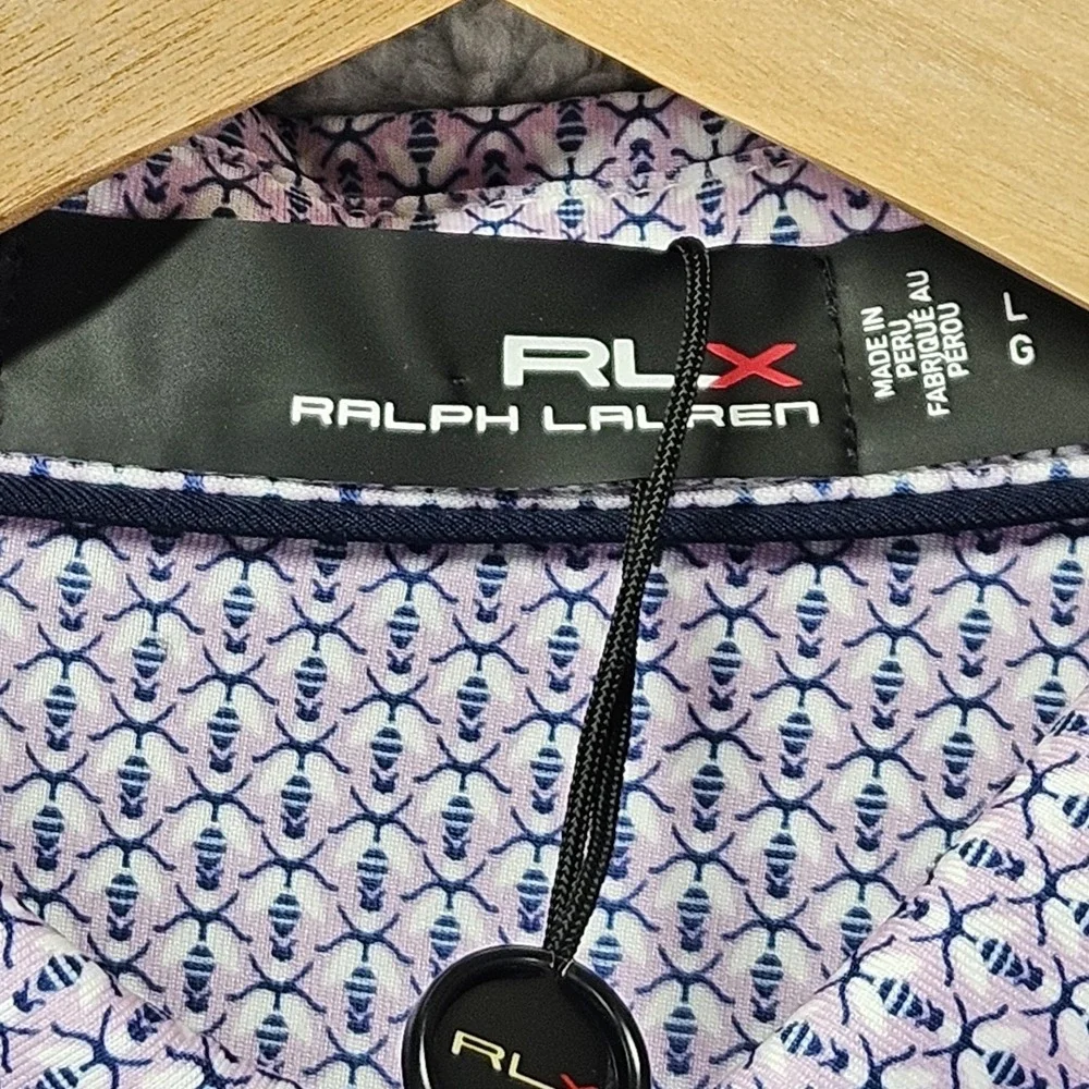 RLX Ralph Lauren Golf Polo Shirt Large NWT Purple Micro Print Wicking Stretch